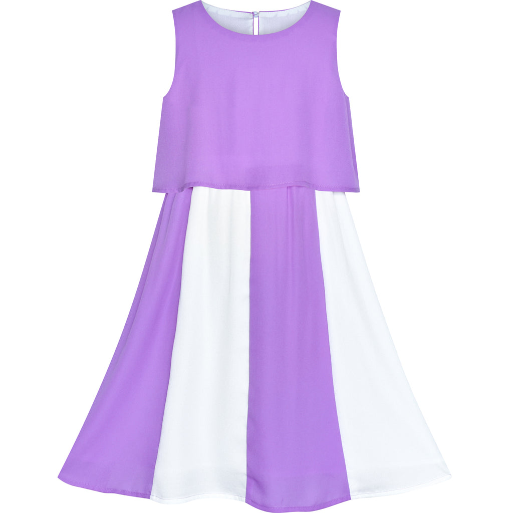 Girls Dress Color Blocks Purple White ...